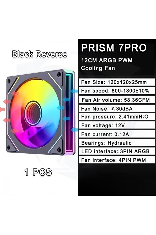 مروحة كمبيوتر A-RGB أخرى BK Reverse 1PCS LDPCSJ Prism 7 PRO ARGB بتصميم مرآة لا نهائية مقاس 120 مم
