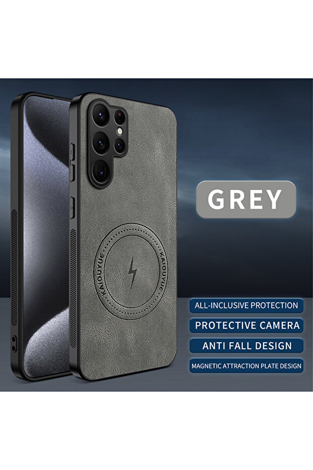 Galaxy S21 Ultra 5G GRAY Magsafe Magnetic Luxury Solid Color Leather Lightning Phone Case For S26