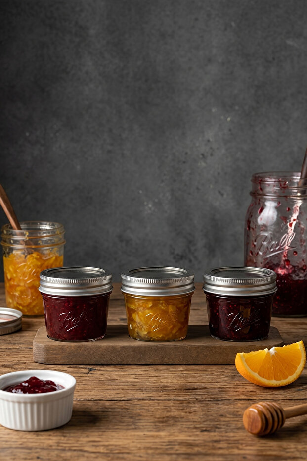 Set of 3 Glass Jam and Sauce Bowls with Wooden Stands 100 ml | Mini Jar with Lid, Breakfast & Storage Container Set