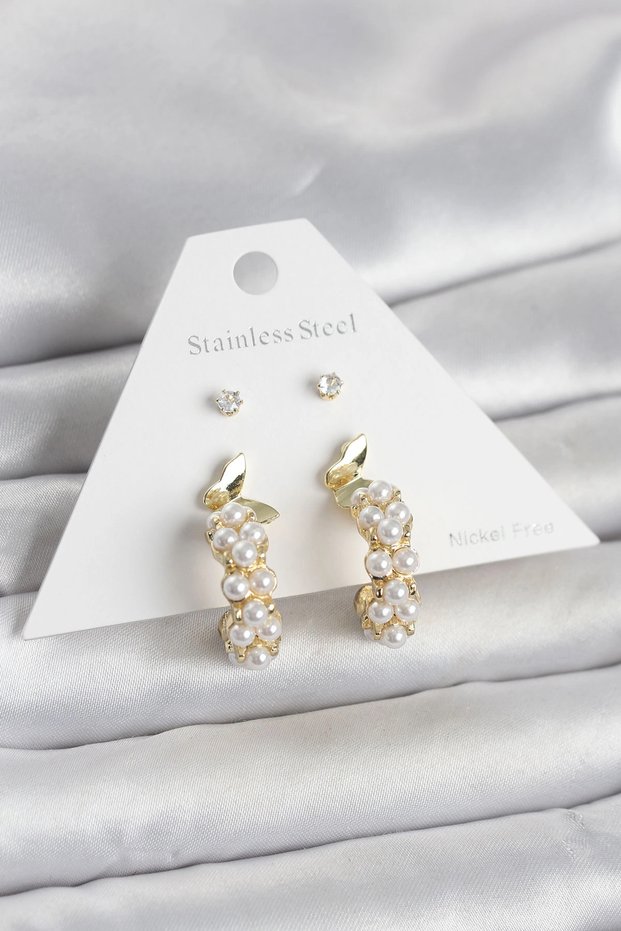 Brass Gold Rk Detailed Women's Earring Set