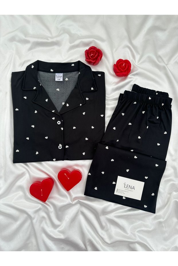 Women's Lena Heart Patterned Milan Short Sleeve Pajama Set
