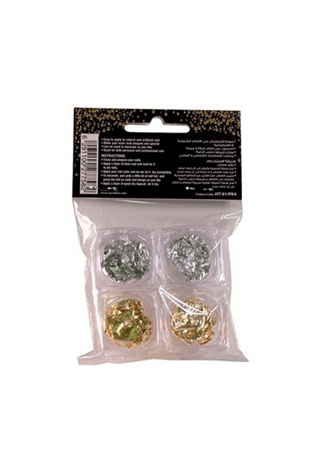 Gold & Silver Nail Art Foil (4 Pcs) – Metallic Flake Decor for Professional Manicures