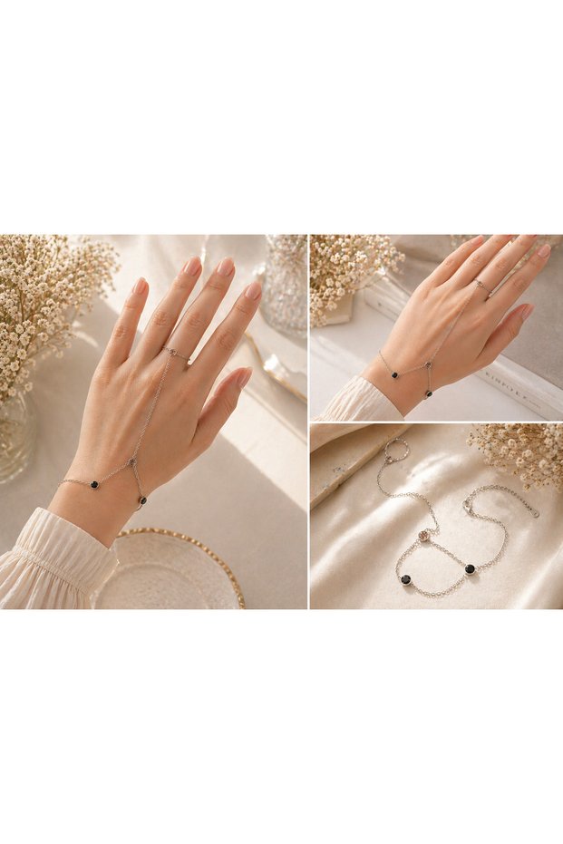 Elegant Stone Detailed Shahmeran Bracelet – Women's Hand Chain Accessory