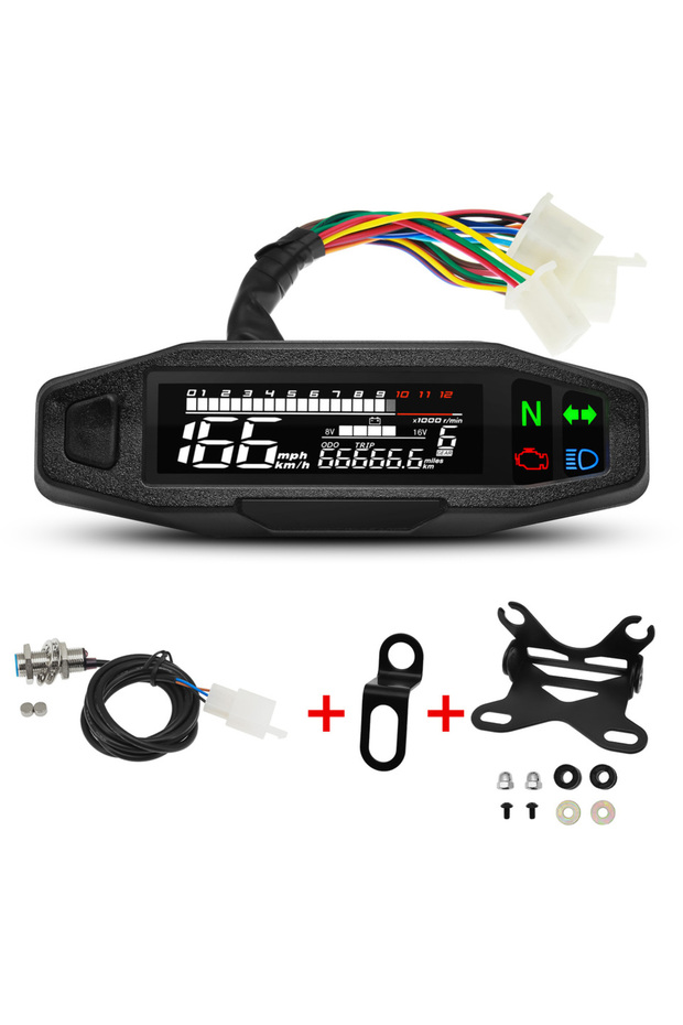 with 2pcs bracket Waterproof Speedometer Motorcycle Universal LED Digital Dashboard Km/h MPH Odomete