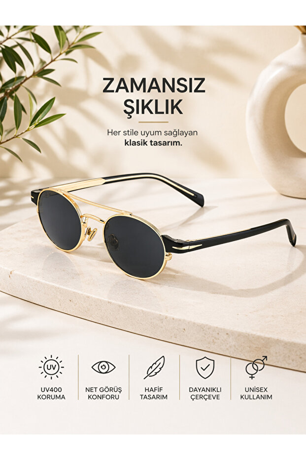 Metal Frame Sunglasses Oval Black Glass