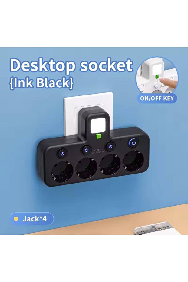 شريط طاقة أسود متعدد المقابس بـ 4 مخارج كهربائية أوروبية بدون كابل تمديد مع منافذ USB وحماية من التيار المفاجئ