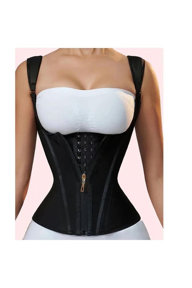 S black Popular High-Elasticity Court-Style Mesh Waist Cincher Corset Vest with Zipper and Button Cl