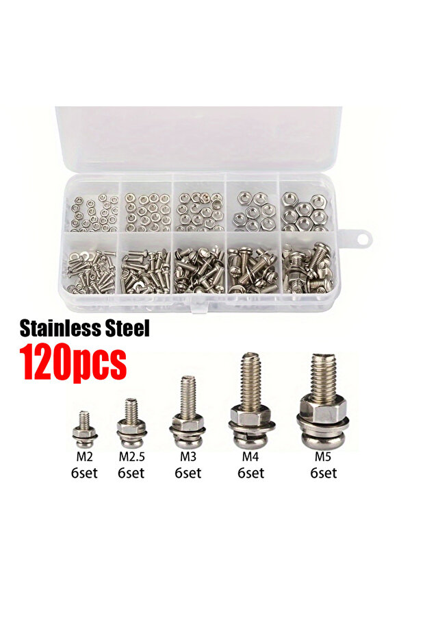 120pcs 120/320 Piece Stainless Steel Screws and Nuts Set, Snap-in Nuts, M2 to M5 - Ideal for DIY, Re