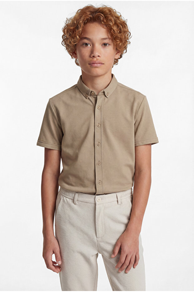 Boy's Short Sleeve Button down Collar Shirt