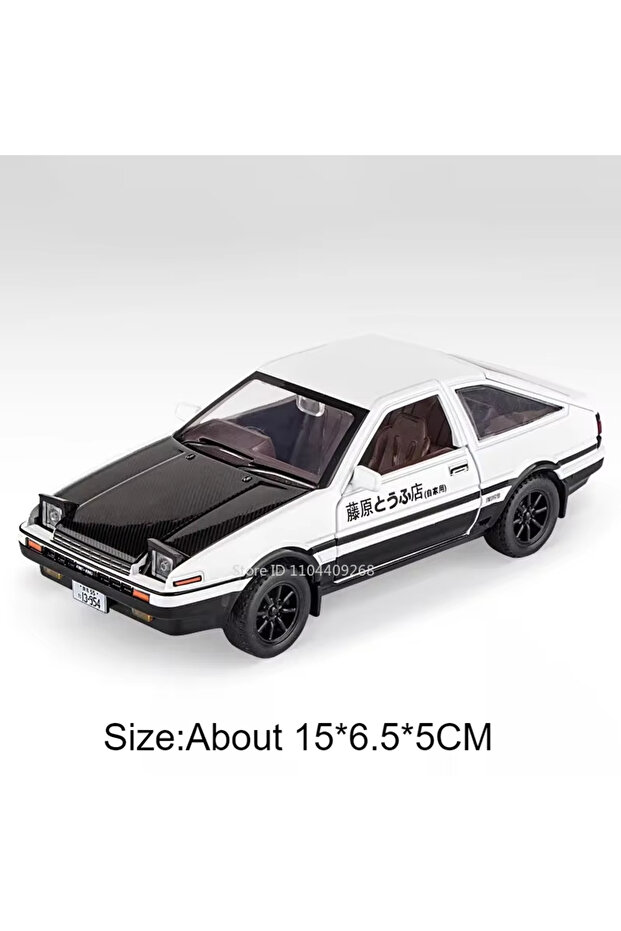 نموذج سيارة لعبة أسود بمقياس 1:30 من Initial D AE86 بهيكل من السبائك وإطارات مع نظام امتصاص الصدمات وخاصية السحب للخلف