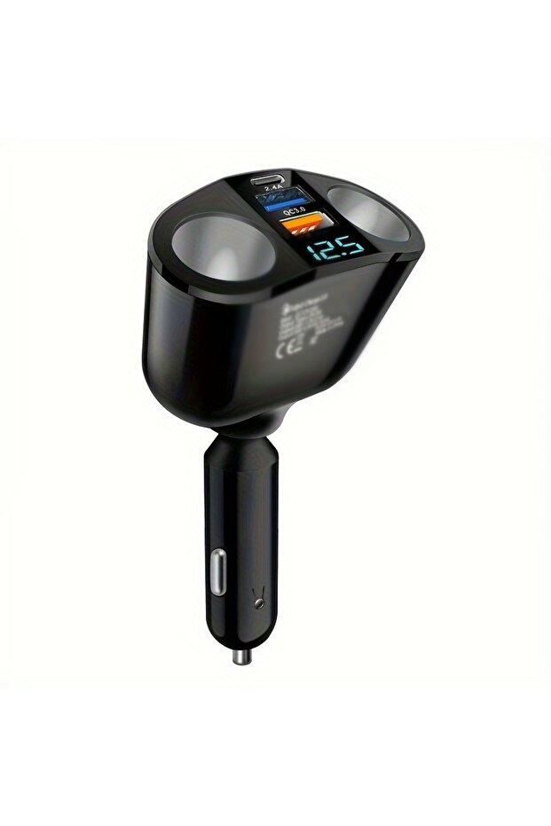 Black Multiple Devices Charged At The Same Time 3 Ports Car Charger Adapter Car With Digital Display