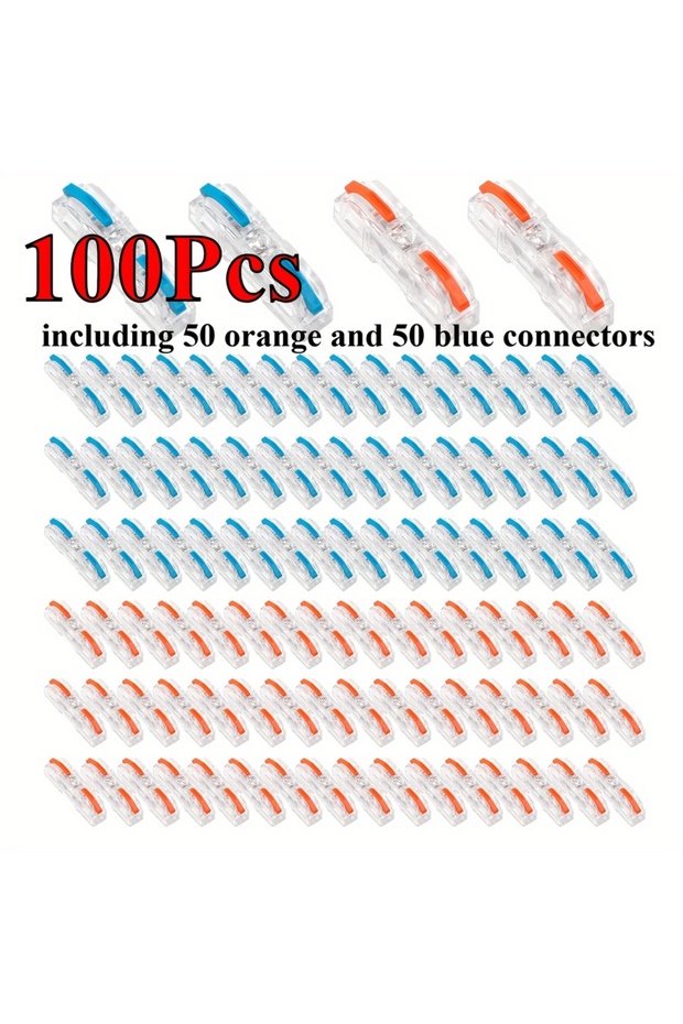 100Pcs Blue Orange 50/100 Pieces of Inline Wire Connectors, 1-to-1 Electrical Levers for Quick Wirin