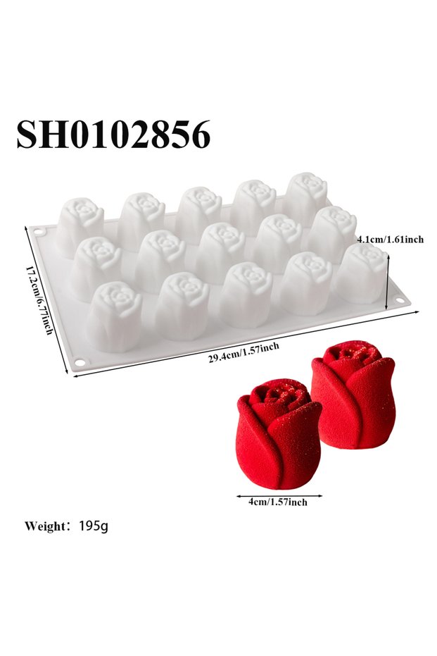 SH0102856 Valentine's Day 15-Cell Rose Bud Design Silicone Mousse Cake Mold Chocolate Mould Food Gra
