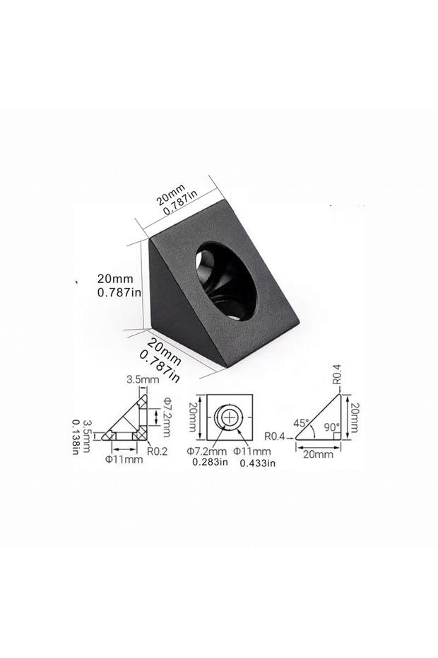 Black 2020 triangles 4pcs 90 Degree Angle Corner Connector 2020 Aluminum Block for V-Slot/C-Beam Alu