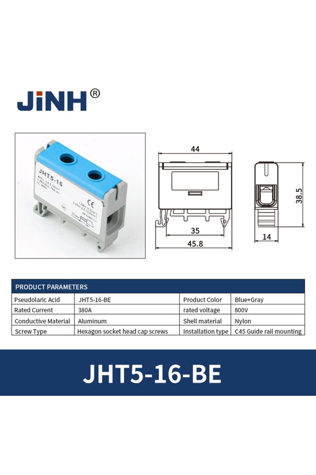 JHT5-16-BE JHT5 16mm² Aluminum Distribution Din Rail Screw Cable Multi Color Mounting Connector Term