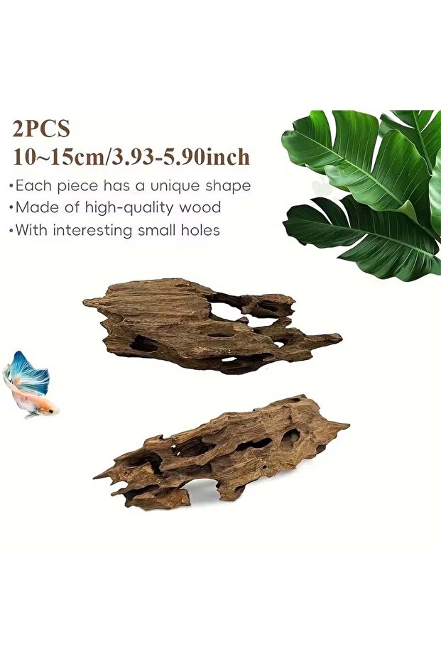 2PCS 10-15CM 1/2PC Driftwood Aquarium Decor | Natural Plant Material, Ideal for Fish and Reptile Tan