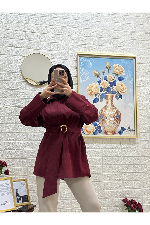 Gold Buckle Detailed Belted Shirt