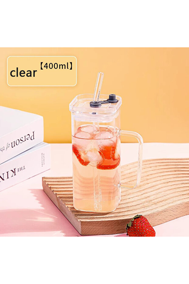 350ml white YWDL 350ml Glass Straw Cup With Lid And Straw Iced Coffee Handle Cup Drinking Mug For Ju