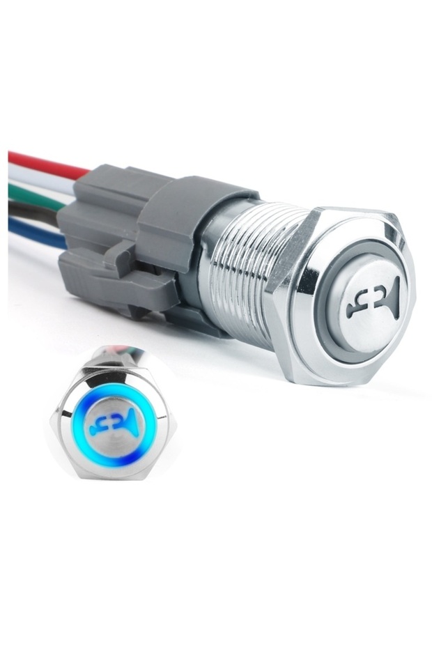 Stainless Steel 12V Horn Switch Horn Button Switch 16MM Momentary Push Button Switch Speaker Horn Sw