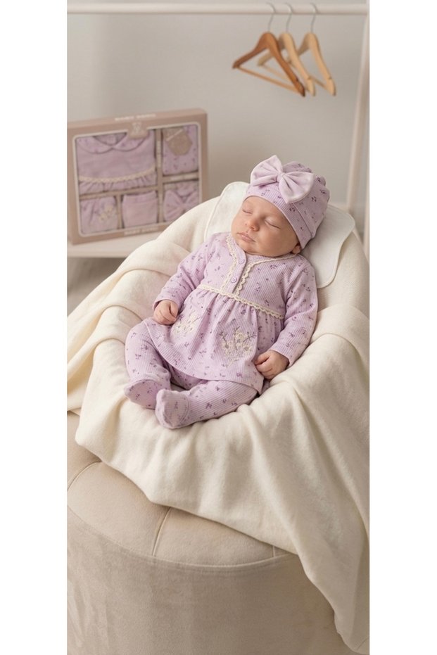 Waffle Flower Embroidered 5-Piece Newborn Gift Baby Set Hospital Release - 100% Cotton - Holiday Gift
