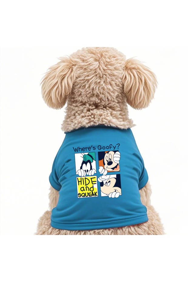 MINISO M Blue 1PC Where's Goofy? Printed pet short sleeved, soft and breathable pet round neck T-s