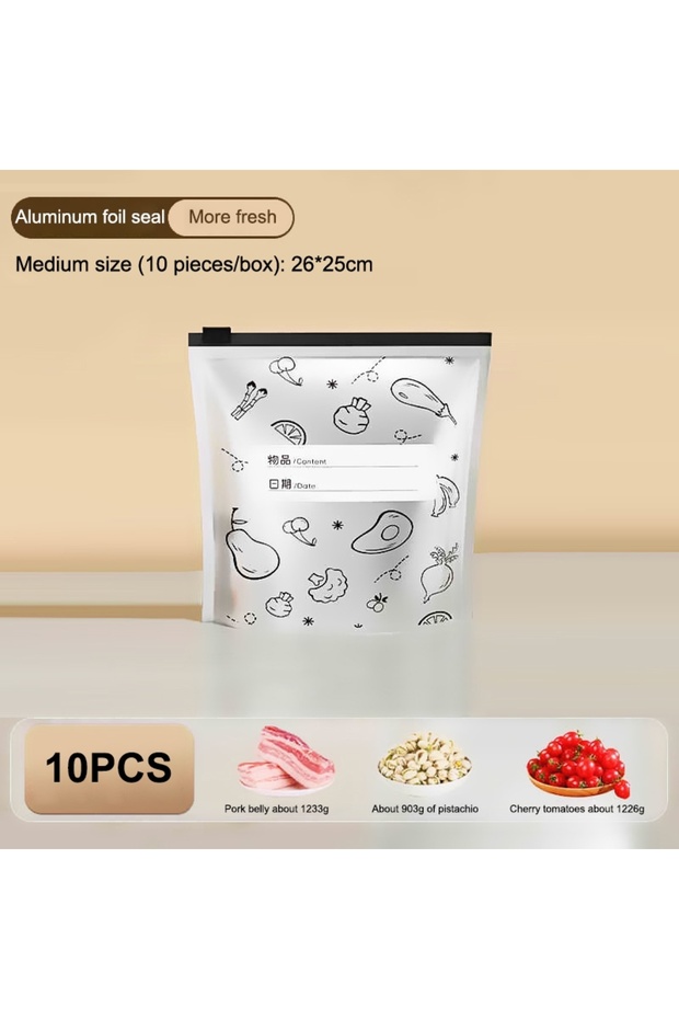 M 10PCS 10PCS Aluminum Foil Zipper Fresh-keeping Bag Reusable Stand Up Freezer Bags Vegetable Fruit