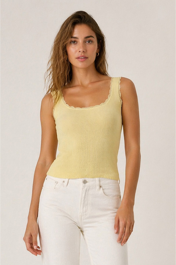Lace Detailed Ribbed Tank Top – Basic Stylish and Body-Fitting Women's Top