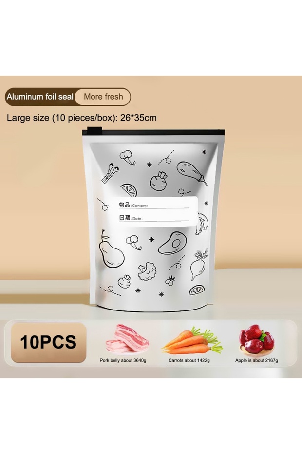 L 10PCS 10PCS Aluminum Foil Zipper Fresh-keeping Bag Reusable Stand Up Freezer Bags Vegetable Fruit