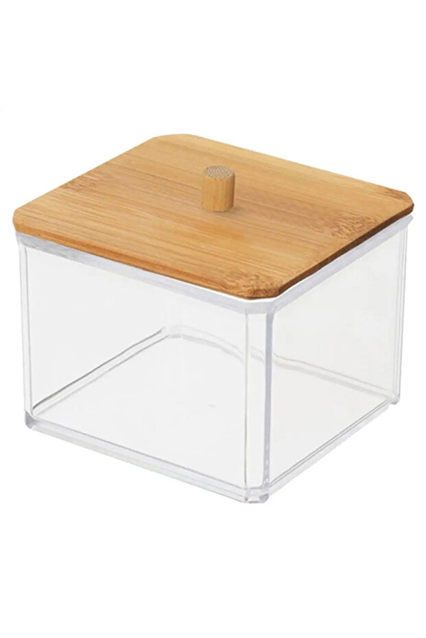 1 S square Cotton Swab Storage Box Double Head Cotton Buds Container Transparent Square Bamboo Cover