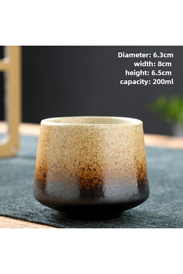 200-210ml Style 07 Vintage Japanese Raku Pottery Tea Cup Handcrafted Coarse Ceramic Kung Fu Cup Kiln