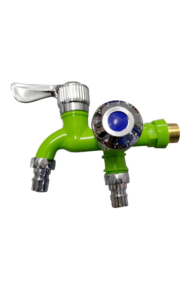 Green Dual-Head Washer Faucet With One Inlet And Two Outlets Sturdy Antifreeze Faucet Splitter Easy