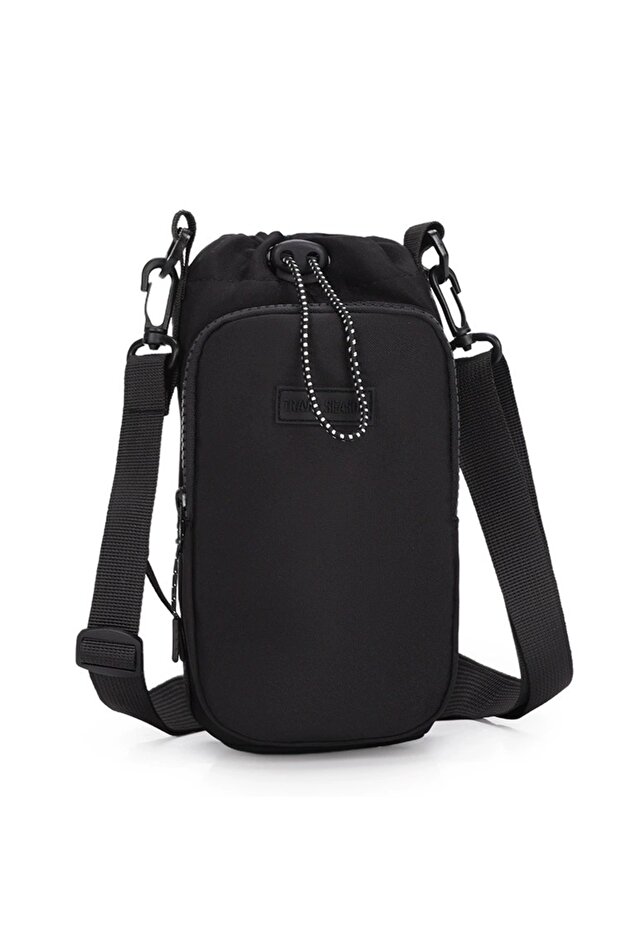 black Insulated Water Bottle Carrier Bag Crossbody Holder with Adjustable Strap for Walking Hiking O