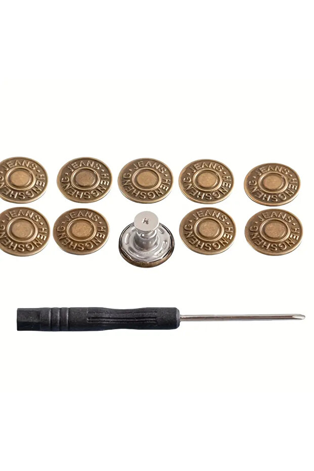 1 Set 10PCS Adjustable No-Sew Bronze Jeans Buttons - Durable Metal Denim Clothes Snap Fasteners for
