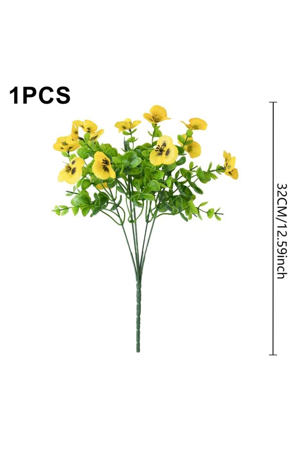 1 PC YELLOW Artificial Flowers Silk Pansy Outdoor Garden Wedding Bridal Bouquet Home Yard Vase Decor