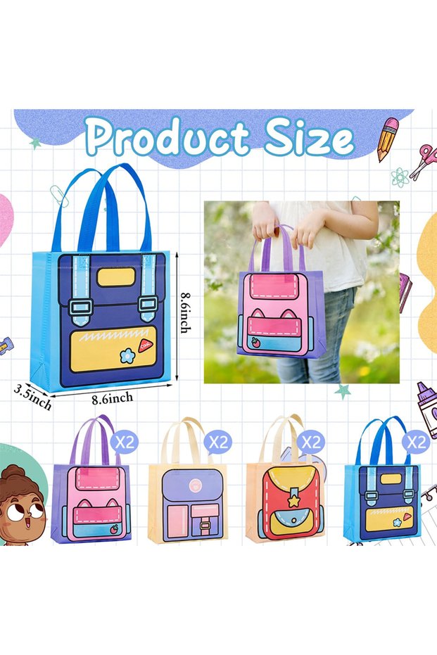 22x22x9cm 8PCS-4Colors 2/4/8pcs Reusable Children's Birthday Goodie Gifts Bag Nonwoven Snack Candy L