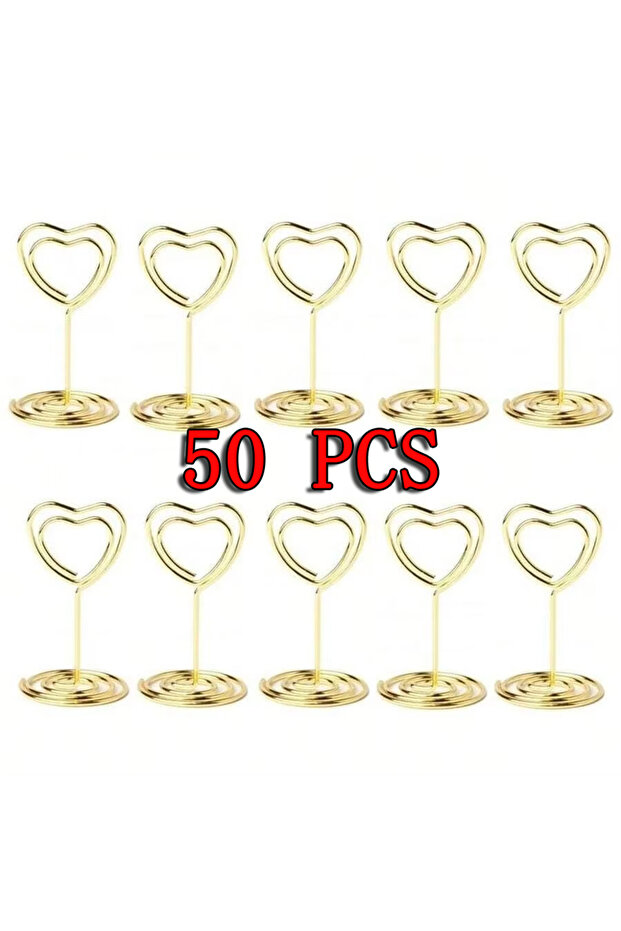 Gold 50pcs 10-50pcs Heart Shape Table Number Name Place Card Holders Stands Picture Memo Note Clips