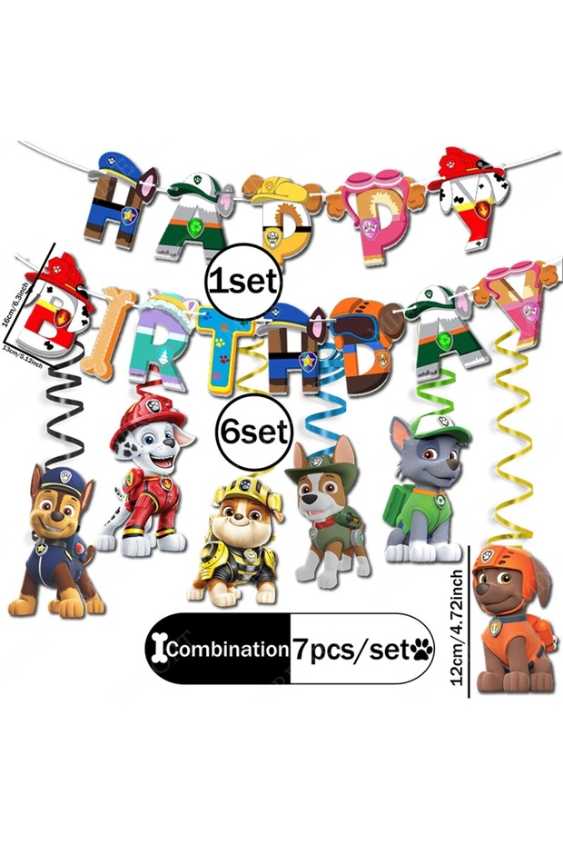 PAW PATROL others Combination 7pcs Paw Patrol Themed Spiral Swirl Banner Combination Cartoon Cute An