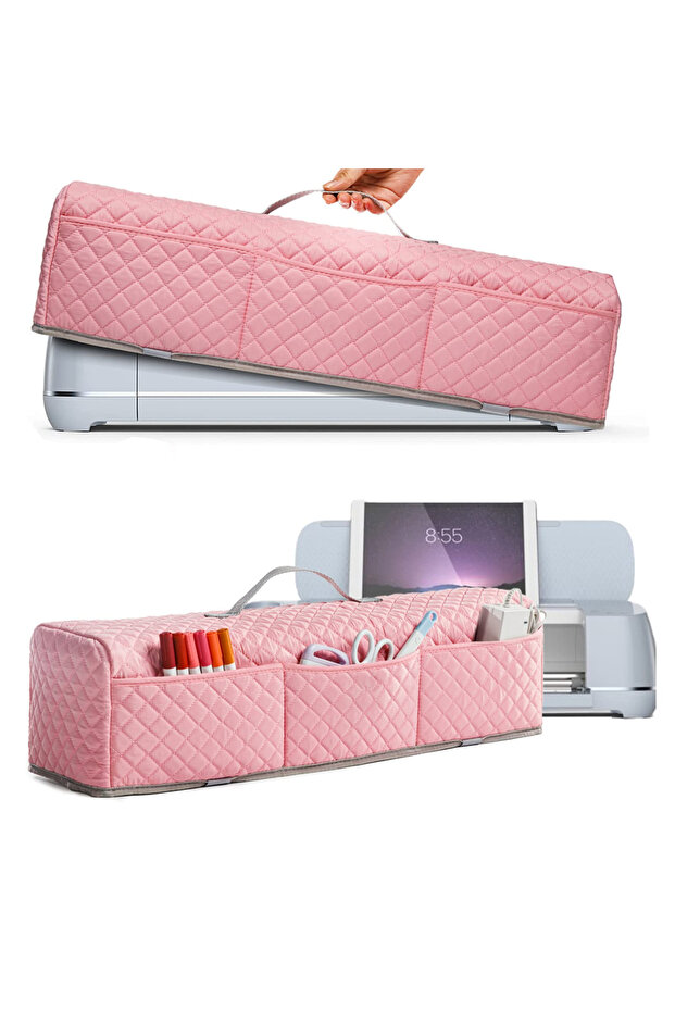غطاء غبار وردي مبطن، مقاس واحد، متوافق مع أجهزة Cricut Maker 4 و Explore 4 و Cricut Maker و Maker 3 و Ma