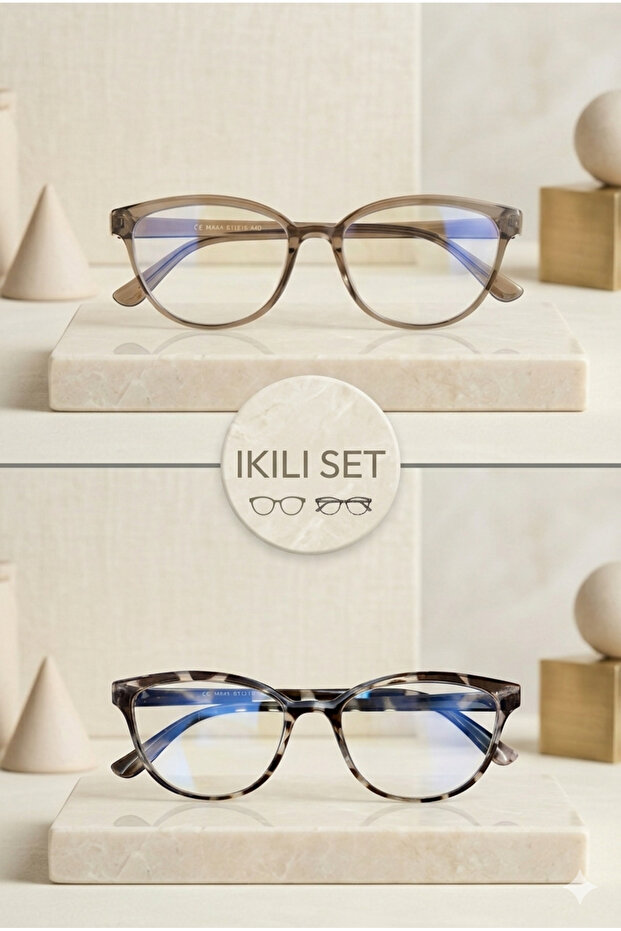 2-Pack Zebra&Green Cat Eye Bone Transparent Women Men Unisex Blue Light Protection Screen Glasses Eyewear