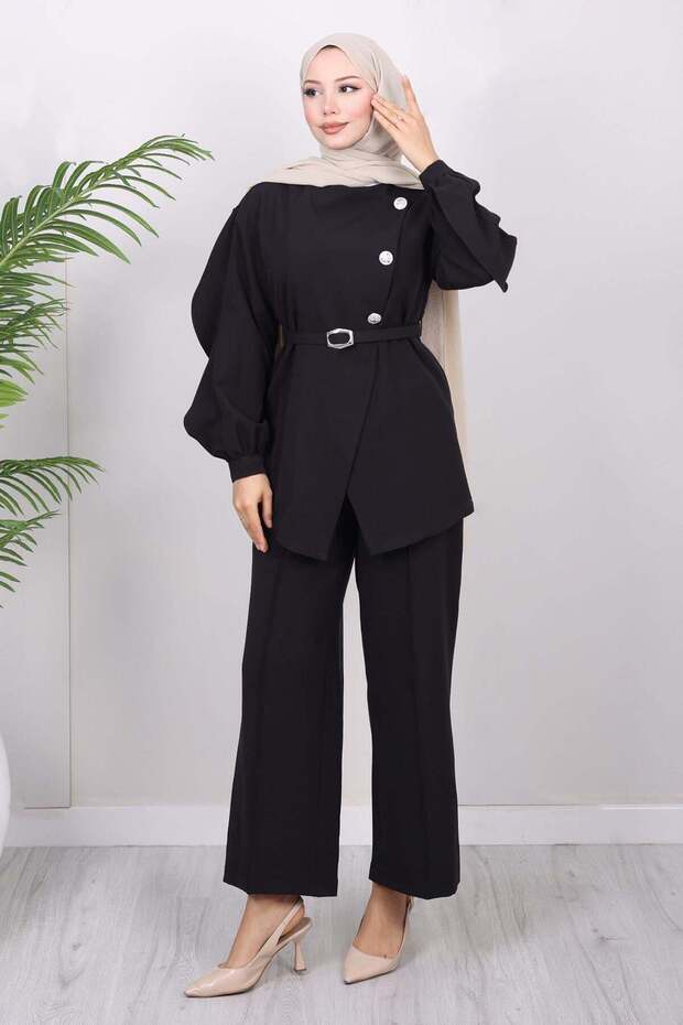Cross Buttoned Double Suit Black Black 19288