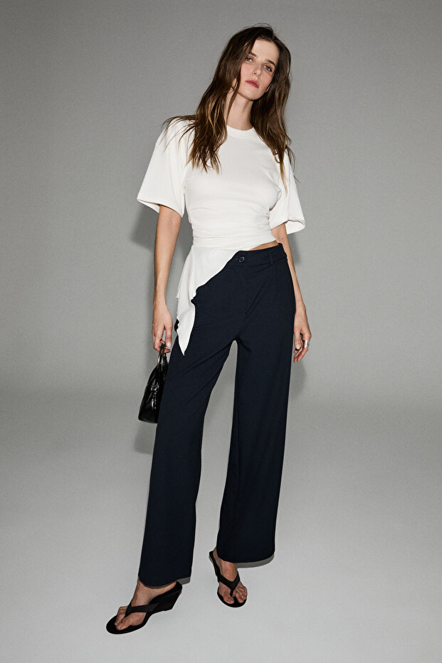 Prette women's soft-touch wide-leg woven navy trousers
