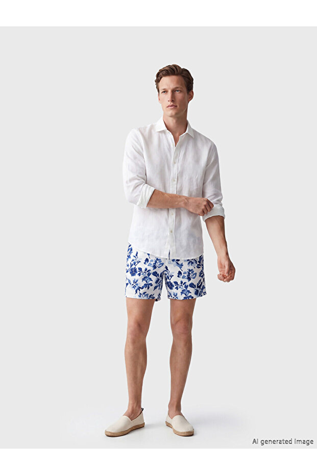 Swim Shorts - Dark blue - Patterned
