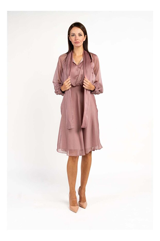 Dusty Rose Georgette Neck Tie Corporate Dress