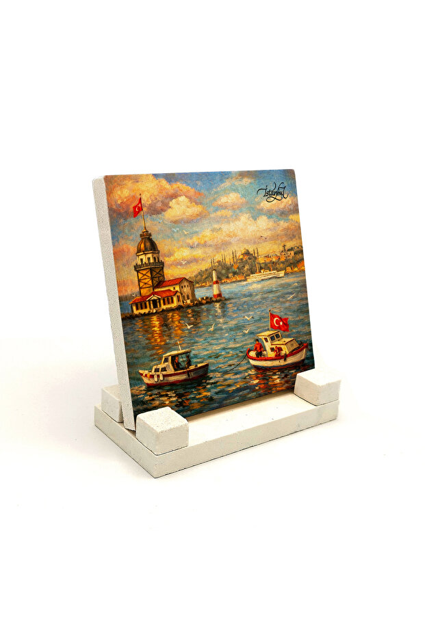 Istanbul Maiden's Tower Landscape Printed Stone Tabletop Decoration 10X10 1G-İstkk1