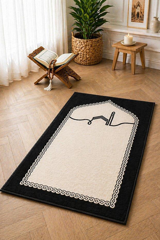 Non-Slip Base Soft Digital Carpet Prayer Mat Black Prayer Rug
