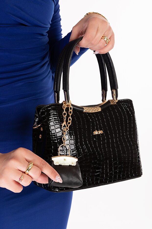 Women's Small Modern Handbag Ald.4276 Black Croco