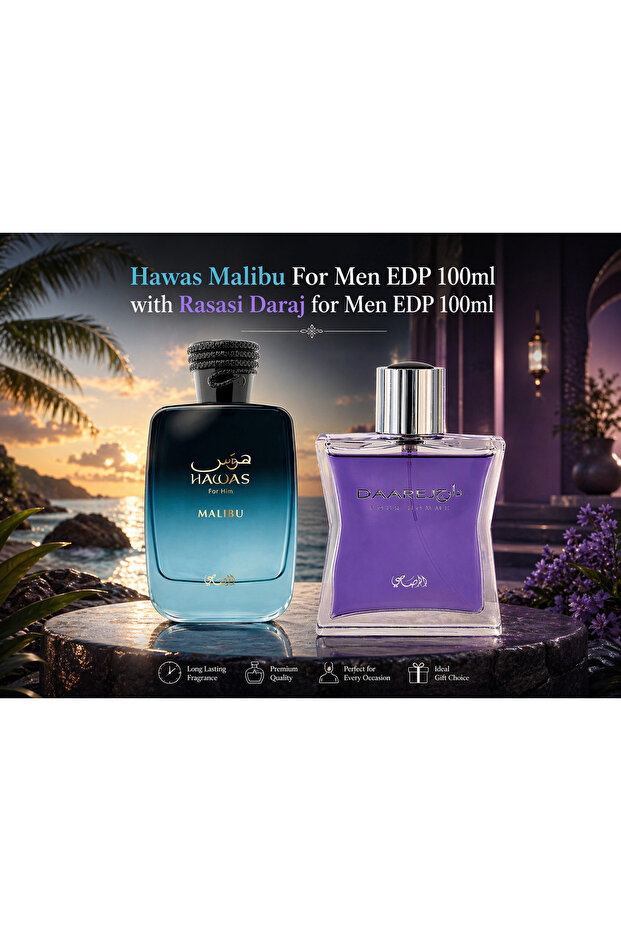 Hawas Malibu For Men EDP 100ml with Daarej For Men EDP 100ml – Perfume Combo Set
