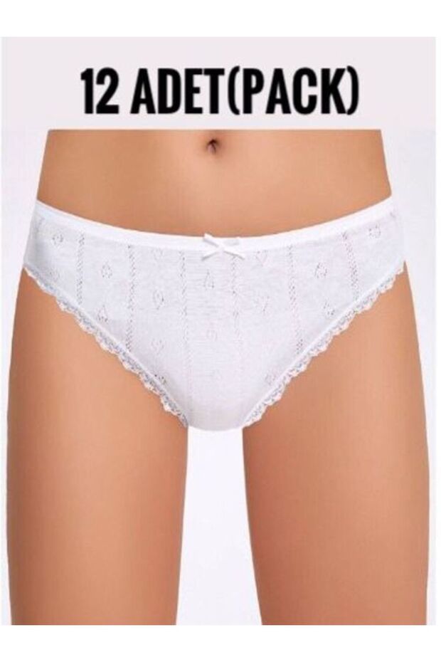 Pack of 12, 100% Cotton Combed, Jacquard, Heart Patterned, Lace, Women's Panties