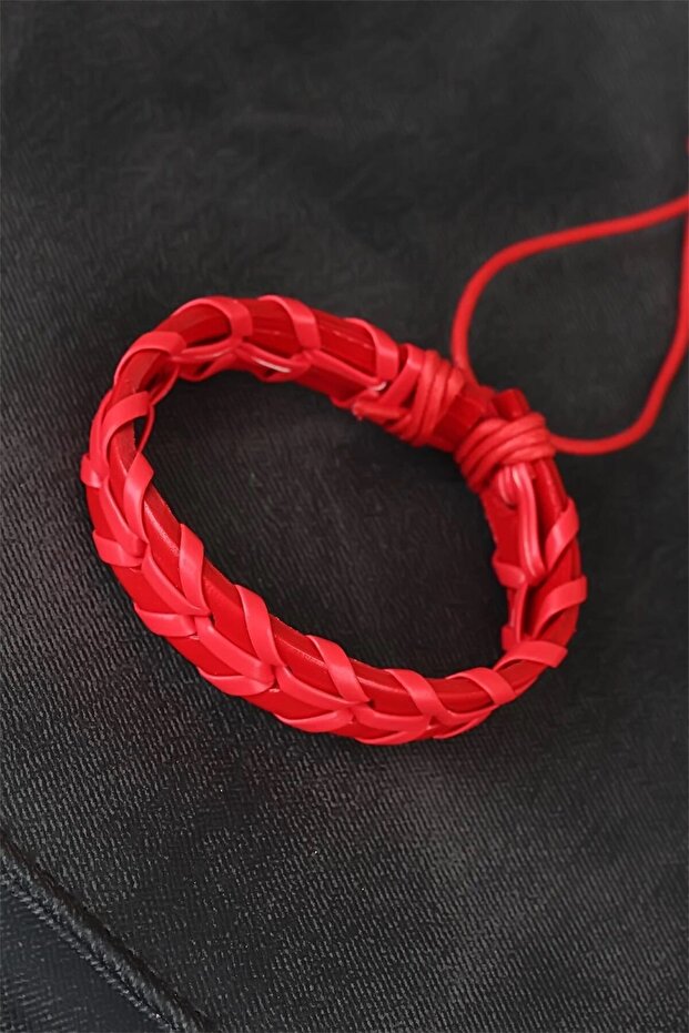 ® Red Knitted Leather Men's Bracelet