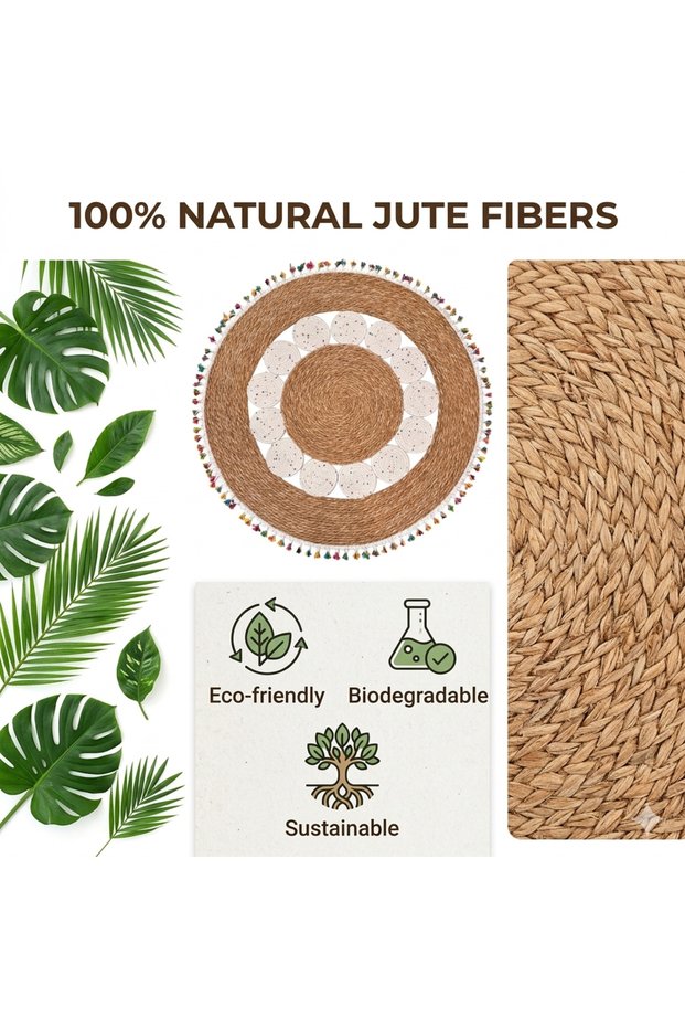 Round Jute Rug Carpet 120cm – Hand Woven & Hand Braided Natural Fiber Floor Mat